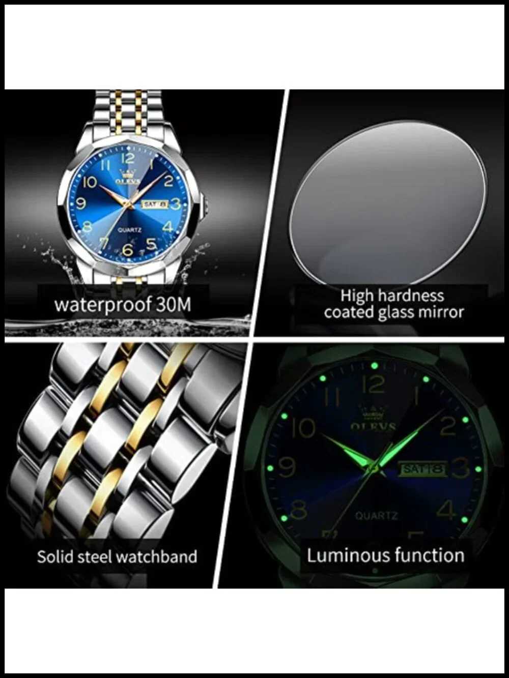 OLEVS Men's Luxury Dress Watch Analog Quartz Stainless Steel Waterproof